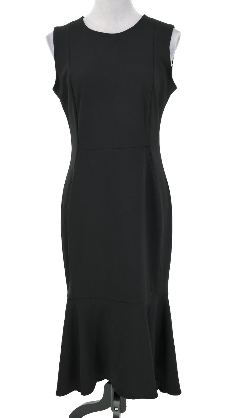Calvin Klein Dress Womens 8 Black Crepe Long Ruffle Hem Maxi Back Zip Party